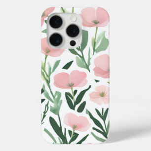 Coque iPhone 15 Pro Elégante aquarelle florale vert et rose pâle