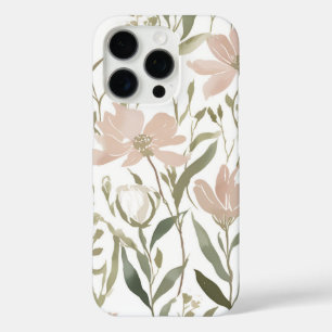 Coques iPhone 16 Pro Elégante aquarelle florale vert et rose pâle