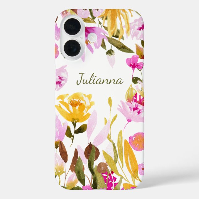 Coques Case-Mate iPhone Elégante aquarelle rose jaune Floral Personnalisé (Verso)