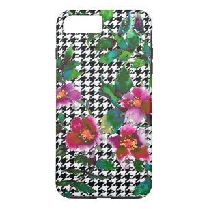 Coque Case-Mate Pour iPhone Elégante aquarelle vintage rose roses houndstooth