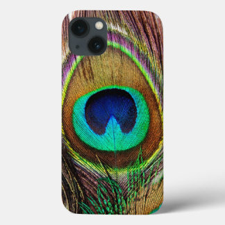 iPhone 13 Coque Elégante Belle Bijoux Plumes de paon coloré