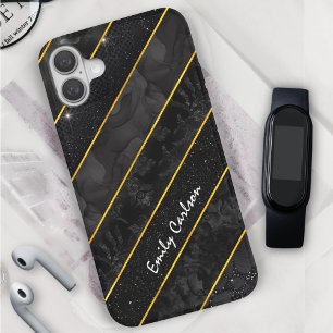 Coque Pour iPhone 16 Élégante brillance d'or noir géométrique
