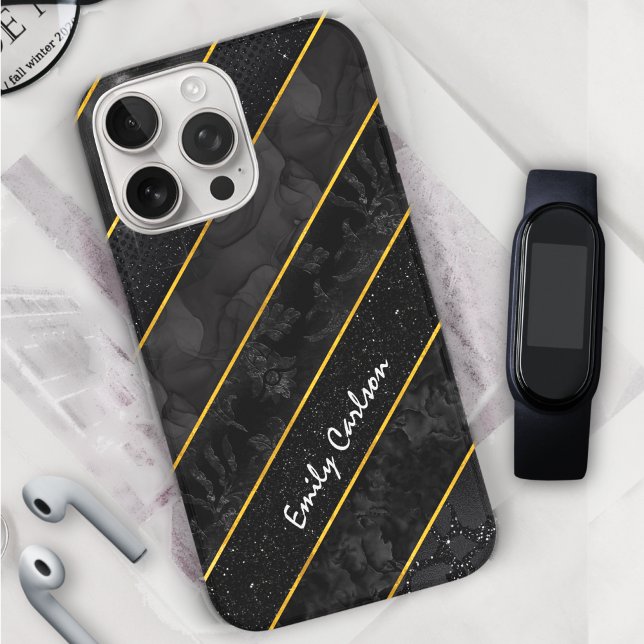 Coques Case-Mate iPhone Élégante brillance d'or noir géométrique (Créateur téléchargé)