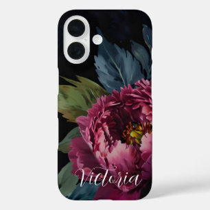 Coque Pour iPhone 16 Elégante couleur florale rose foncé personnaliser