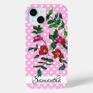Coque Pour iPhone 15 Elégante couleur magenta rose rose sauvage polkado