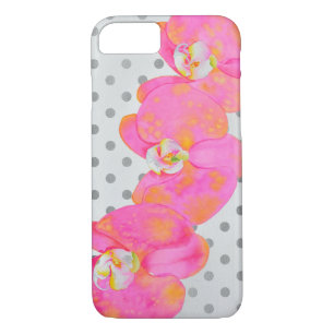 Coque iPhone 8/7 Elégante couleur rose rétro orchidées pois