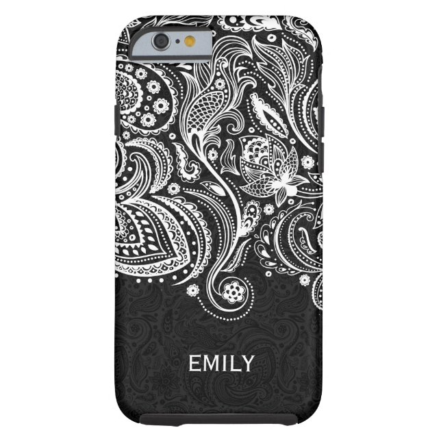 Coques Case-Mate iPhone Elégante dentelle blanche et noire florale Paisley (Dos)