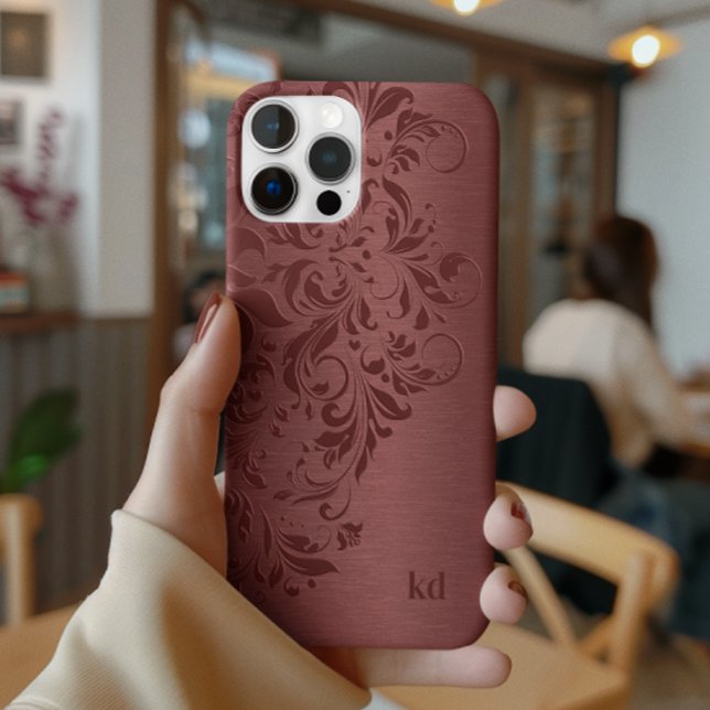 Coques Case-Mate iPhone Élégante Dentelle Florale Rouge Sur Rouge (Créateur téléchargé)