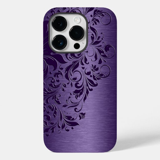 Coques Case-Mate iPhone Élégante Dentelle Florale Violette Profonde Sur Co (Verso)