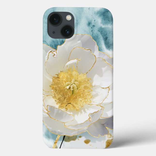 Coques Case-Mate iPhone Elégante Fleur Blanche Simple Luxe Aquarelle Or (Verso)