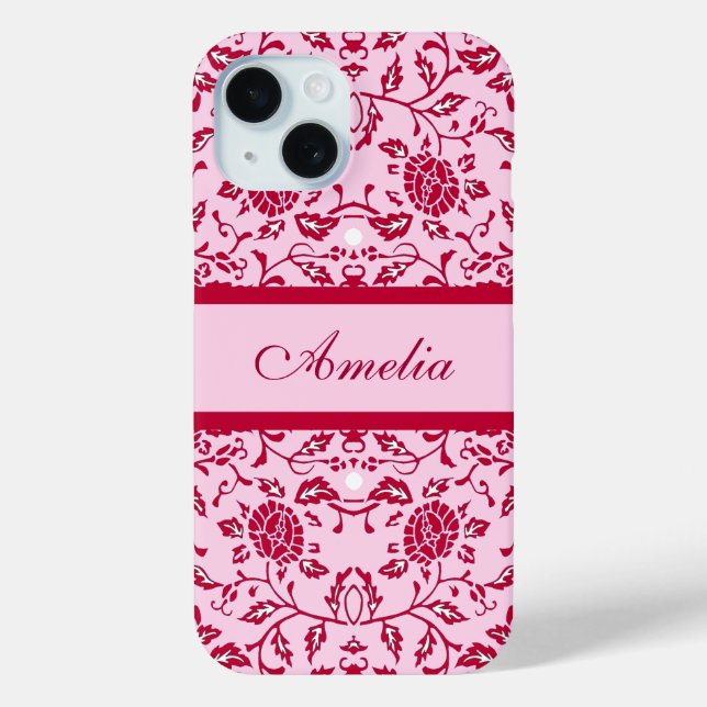 Coques Case-Mate iPhone Elégante Fleur rose et rouge Damas (Verso)