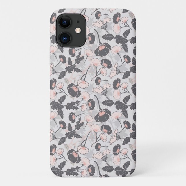 Coques Case-Mate iPhone Élégante Fleurs en gris rose féminin (Dos)