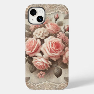 Coque Pour iPhone 14 Plus Élégante Florale rose Vintage avec dentelle
