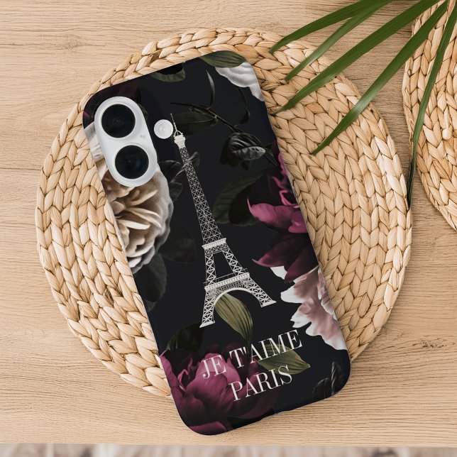 Coques Case-Mate iPhone Elégante Flore foncée Paris Tour Eiffel (Créateur téléchargé)