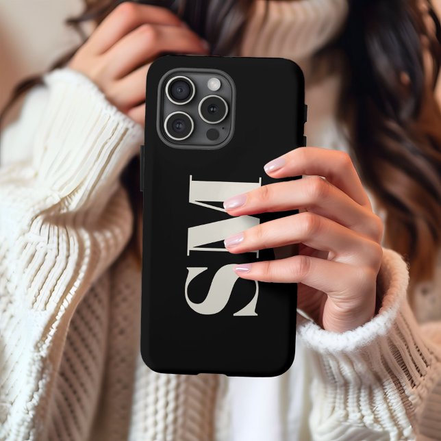Coques Case-Mate iPhone Élégante initiale de monogramme noir  (Créateur téléchargé)