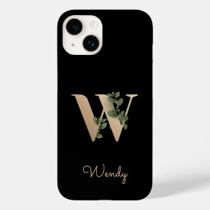 Coque Pour iPhone 14 Élégante lettre d'or monogramme botanique W