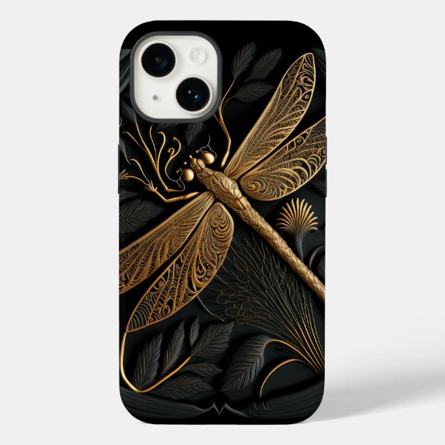 Coques Case-Mate iPhone Elégante libellule d'or en Filigree de bronze (Verso)