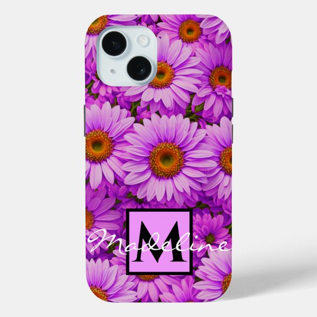 Coques Case-Mate iPhone Élégante marguerite florale magenta rose foncé (Verso)