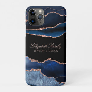 Case-Mate iPhone Case Élégante Marine Blue Rose Gold Agate Black Busin