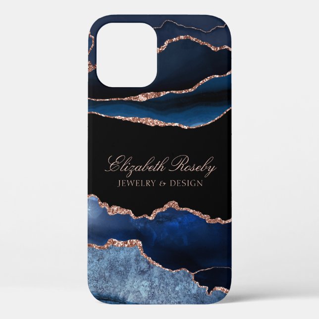 Coques Case-Mate iPhone Élégante Marine Blue Rose Gold Black Business (Verso)