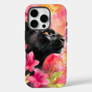 Coques iPhone 16 Pro Élégante panthère noire florale sauvage florissant