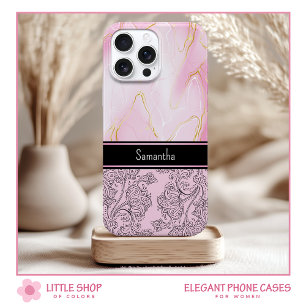 Coque Pour iPhone 14 Élégante Parties scintillant d'agate rose or Monog