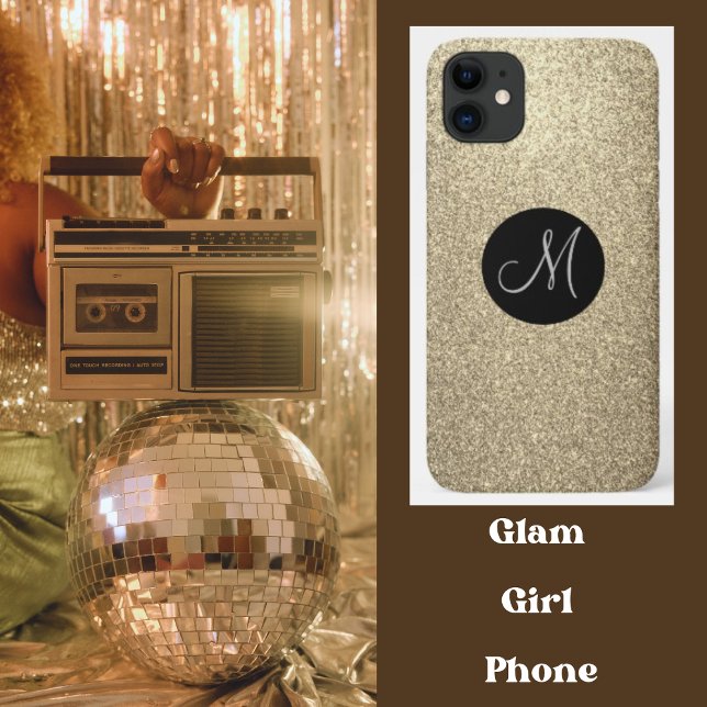 Coques Case-Mate iPhone Élégante Parties scintillant d'or Monogram Bling (Créateur téléchargé)