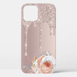 Case-Mate iPhone Case Élégante parties scintillant d'or rose floral brun