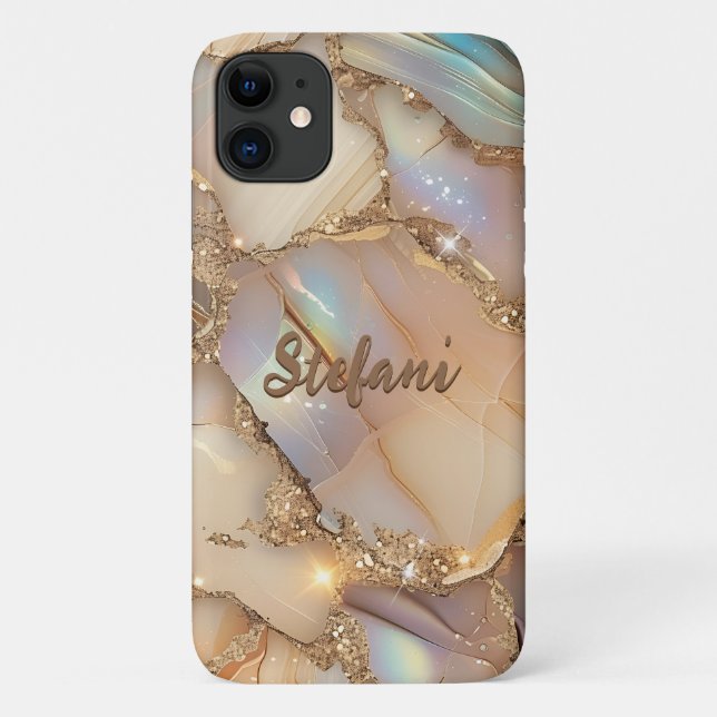 Coques Case-Mate iPhone Élégante Parties scintillant holographique beige E (Dos)