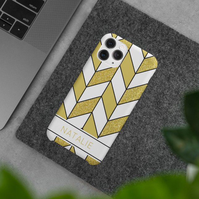 Coques Case-Mate iPhone Elégante Parties scintillant or Herringbone Chevro (Créateur téléchargé)