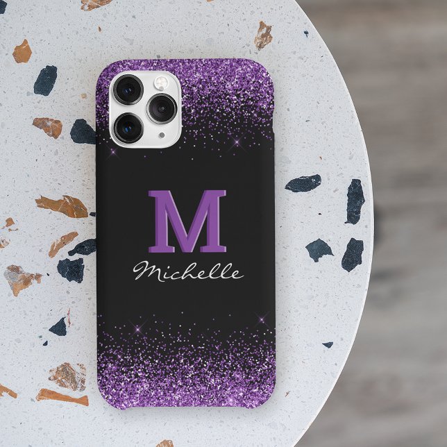 Coques Case-Mate iPhone Élégante Parties scintillant violette de monogramm (Créateur téléchargé)