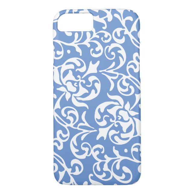 Coques Case-Mate iPhone Elégante Renaissance Tudor Damask bleu et blanc (Dos)