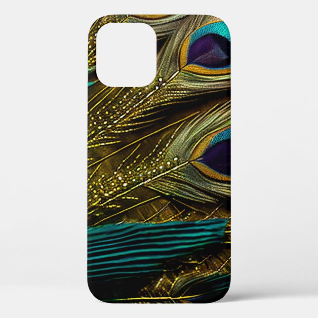 Coques Case-Mate iPhone Elégante Turquoise Abstraite  Plumes Peacock Or | (Verso)