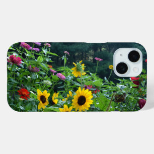 Coque Pour iPhone 15 Elégante vue jardin marguerites cosmos tournesols