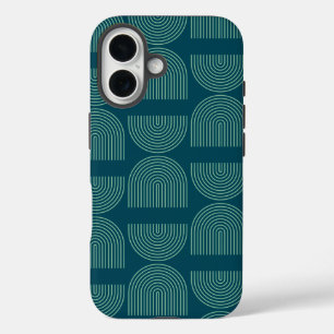 Coque Pour iPhone 16 Elégantes lignes d'arc moyen de siècle en bleu Tur