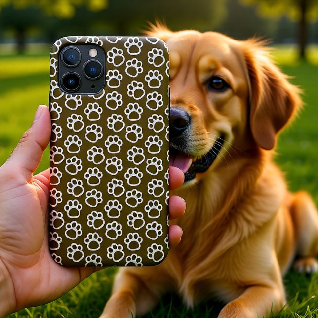 Coques Case-Mate iPhone Élégantes pattes de chien brun (Elegant Brown Dog Paw Print Pattern Case-Mate iPhone Case)