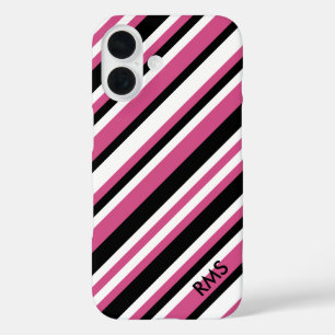 Coque Pour iPhone 16 Élégantes rayures diagonales roses et noires de ca