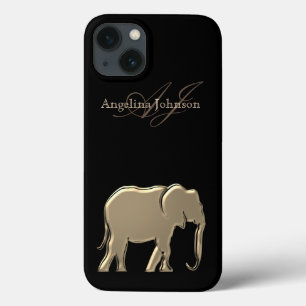 Coques Pour iPhone Élément de silhouette d'éléphant noir et or monogr