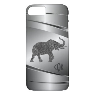 Coque iPhone 8/7 Eléphant métallique floral gris argenté