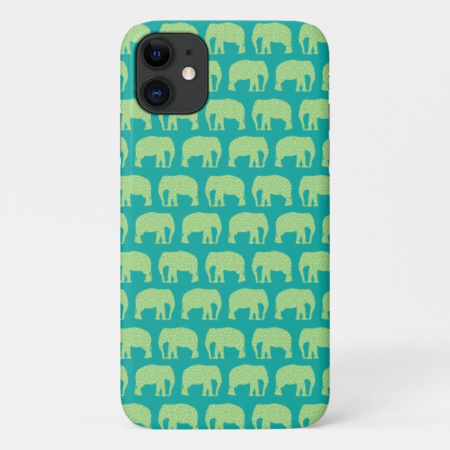 Coques Case-Mate iPhone Eléphant mignon Motif vert Turquoise (Dos)