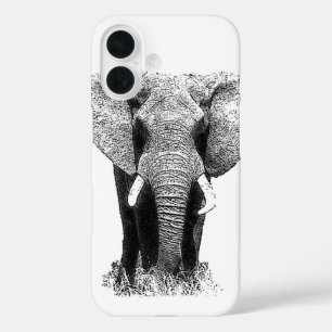 Coque Pour iPhone 16 Eléphant noir et blanc