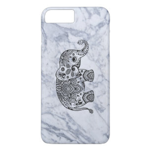 Coques Pour iPhone Eléphant Paisley Noir Avec Marbre blanc