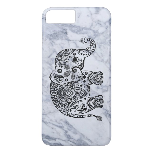 Coques Case-Mate iPhone Eléphant Paisley Noir Avec Marbre blanc (Dos)