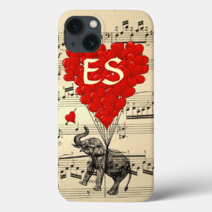 Coques Pour iPhone Éléphant vintage et ballons rouges de coeur