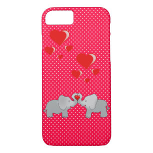Coque Case-Mate Pour iPhone Eléphants romantiques et Coeurs rouges sur Pois
