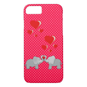 Coque Case-Mate Pour iPhone Eléphants romantiques et Coeurs rouges sur Pois