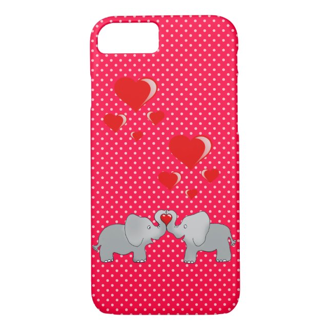 Coques Case-Mate iPhone Eléphants romantiques et Coeurs rouges sur Pois (Dos)