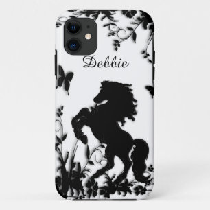 Etui iPhone Case-Mate Élevage de l'étalon/du cheval noirs sur le blanc