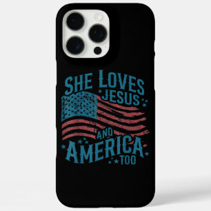 Coques iPhone 16 Pro Max Elle aime Jésus et l'Amérique aussi Drapeau USA 4