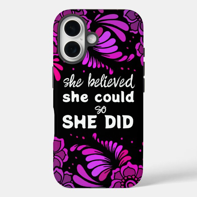 Coques Case-Mate iPhone Elle Croyait Qu'Elle Pourrait Noir Fleur De Magent (Verso)